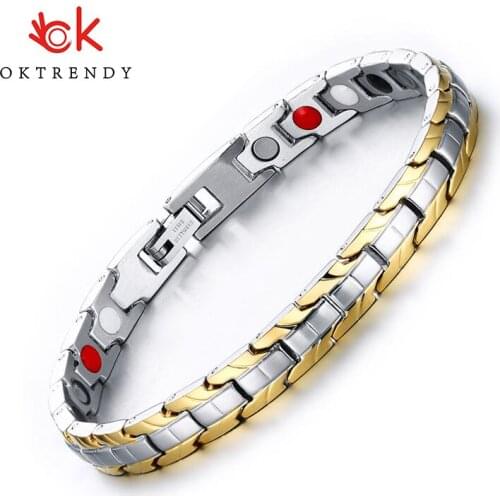 Wholesale Luxury Health Care Magnetic Bracelet Stainless Steel Chain for Women Friendship Bracelets Adjustable Length 7mm Width