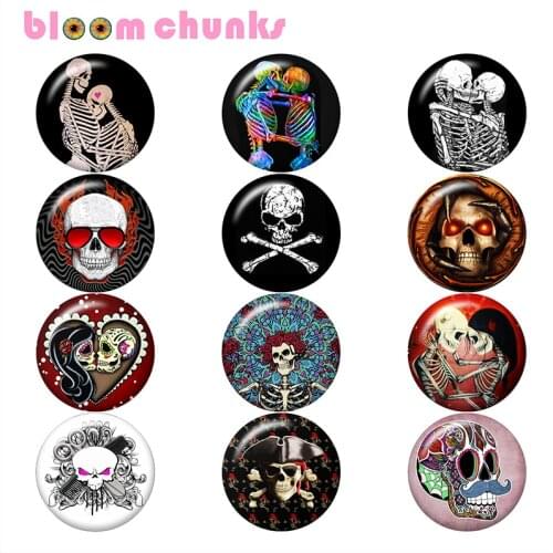 Skull flowers punk Halloween 12mm/18mm/20mm/25mm/40mm Round photo glass cabochon jewelry flat back Making findings B5712