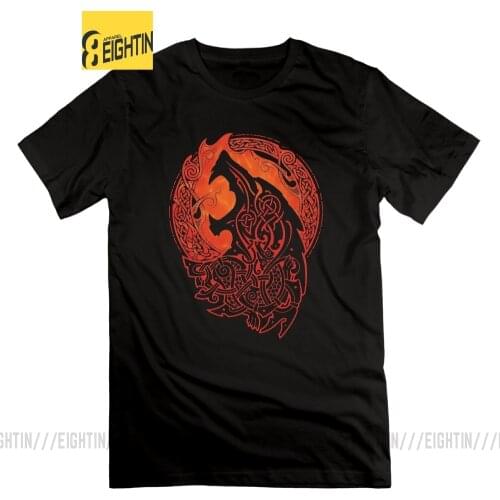 Eightin Viking Valhalla Odin Fenrir Lokis Son Tees Short Sleeves Shirt Round Collar T-Shirt for Men 100% Cotton T Shirt 6XL