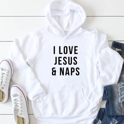 I LOVE Jesus & Naps Graphic Pullover Casual Christian Slogan Bible Verse Vintage Hoodies Tumblr Stylish quote Sweatshirt Tops