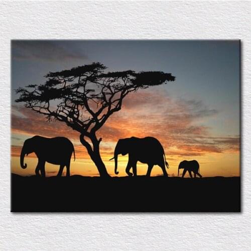 Canvas prints Art painting of Africa elephant in the Sunset from photos for bedding room or sofa wall free shipping
