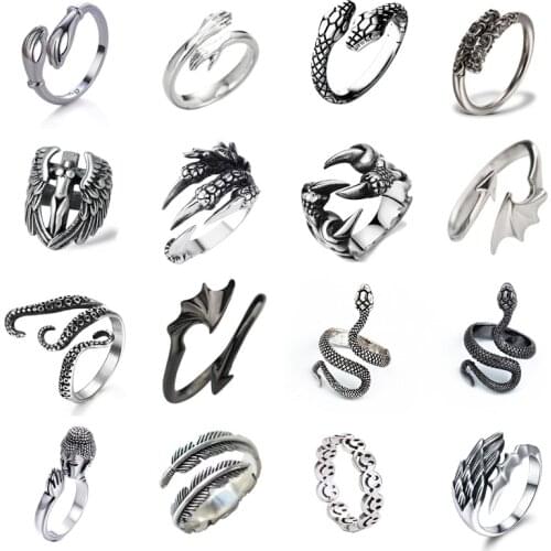 Animal peacock dragon snake mouth adjustable ring hug gesture smile ring mens and womens party jewelry gifts