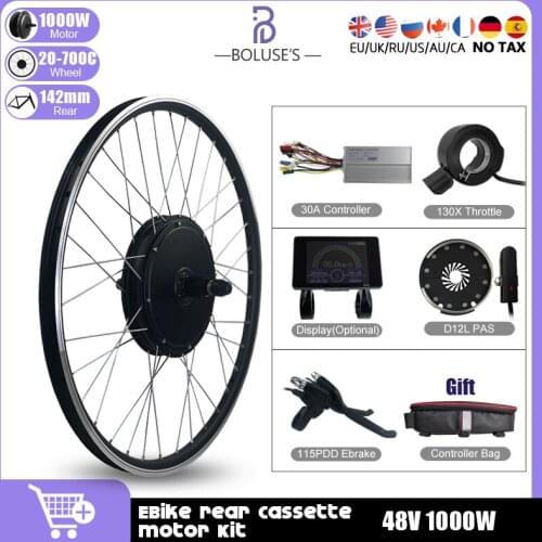 Electric Bicycle Kit 48V 1000W Rear Brushless Cassette Hub Motor Wheel Fork Size142mm 20-29 inch 700C for eBike Conversion kit