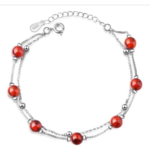 Korean version of the small fresh fashion double garnet temperament red crystal silver plated bracelets JO004