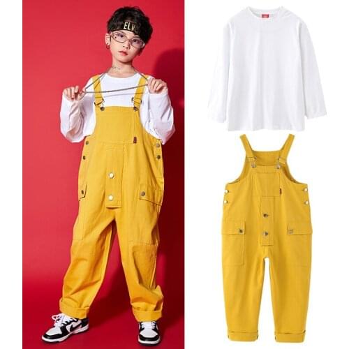 Boys Hip-Hop Loose Bib Pants Suit Children’S Catwalk Drums Jazz Dance Costumes For Girls Hip Hop Performance Costumes DN7660