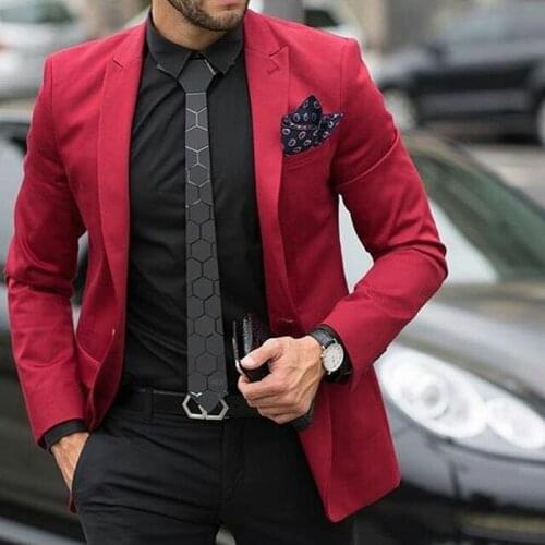 Custom Made Red Mens Wedding Suits Black Pants Groom Tuxedos Terno Masculino Slim Fit Costume Homme 2Piece Man Blazer Prom Party
