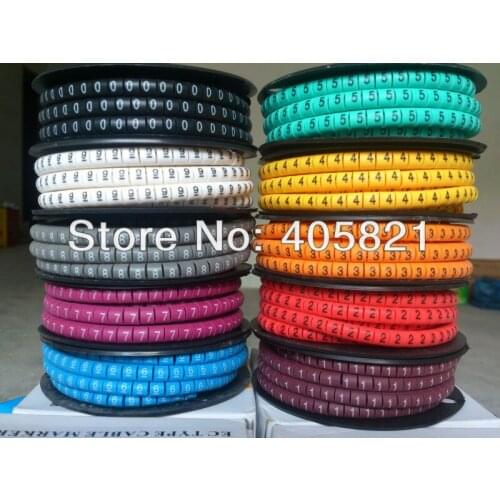 Colorful EC-3 number 0-9 Insulate PVC Round Cable Marker For Cable and Sign 6mm2 10roll/lot