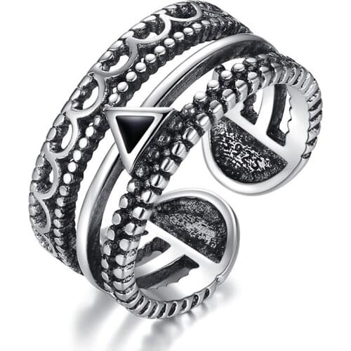 Multi-layer Antique Silver Color Finger Rings For Men Women Charming Hollow Pattern Elegant Opening Ring Band For Civilian