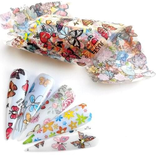 ZKO Nail Butterfly Flower oils Set Colorful Flowers Transfer Sticker Sliders Decal Adhesive Manicure Nail art Decoration Wrap