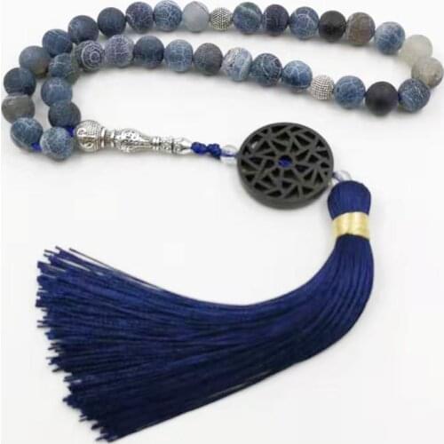 Natural Weathered Agates stone Tasbih prayer beads Misbaha 33beads New styles Cotton Tassel Professional Muslim Mans rosary