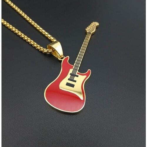 New Fashion Stainless steel hiphop guitar charm Pendant Necklace Handmade Statement Necklace jewelry For Men