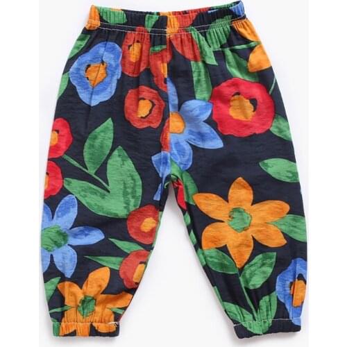 2021 New Spring Summer Infant Girls Pants Floral Thin Section Baby Boys Clothes Loose Rubber Band Belt Childrens Trousers