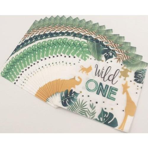 20pcs Wild One Animal Forest Safari Jungle Disposable Napkins Tissues Kids Birthday Party Decoration