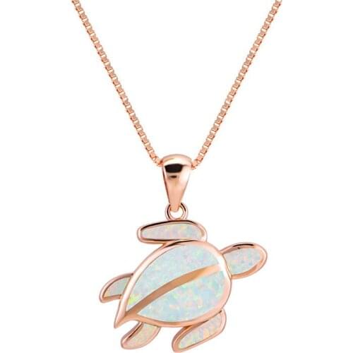 Kawaii Female White Opal Pendant Necklace Minimalist Rose Gold Chain Necklaces For Women Wedding Cute Turtle Animal Necklace