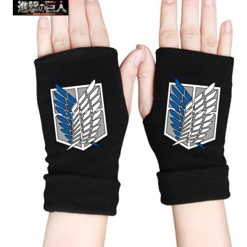 Attack on Titan Levi Ackerman Gloves Knitting Warm Half Finger Luminous Mittens Wings of Liberty Eren Mikasa Accessories Adults