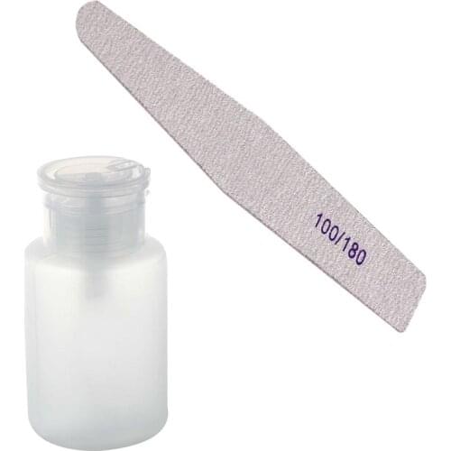 10Pcs Nail Art Sanding Buffer Buffing Manicure Acrylic Gel Files Grit Size 100/180 & 1Pcs 150Ml Nail Art Makeup Polish Plastic P