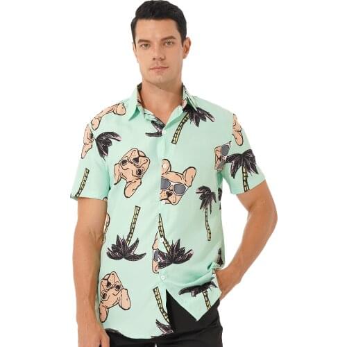 New Men Button Down Shirt Floral Print Hawaii Summer Beach Fashion Leisure Tees Shirt Short Sleeve Blouse Top Boy Clothes Loose