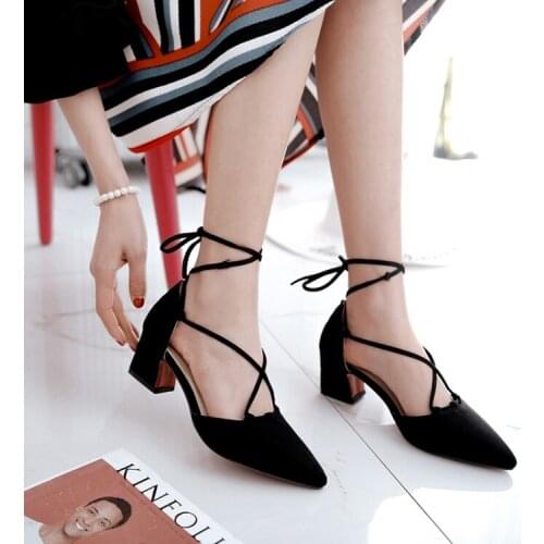 Big Size 11 12 13 14 15 16 17 high heels sandals women shoes woman summer ladies Pointed Cross lace-up Thick with sandals