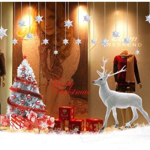 2Pcs Removable Christmas Wall Art Stickers DIY Window Mural Decals Reindeer Xmas Tree Snowflakes Wallpaper Decorations Ornaments