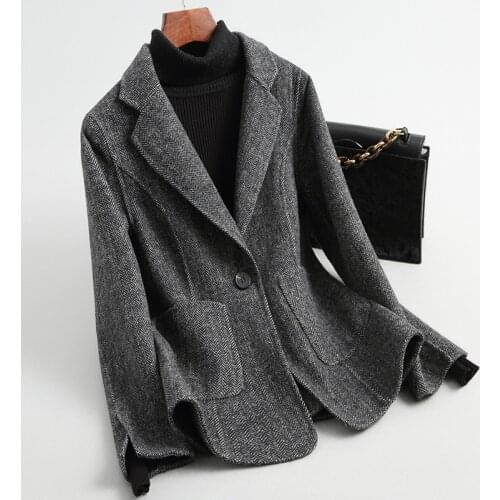 Herringbone pattern small double-sided woolen coat suit 2020 short woolen coat womens wear