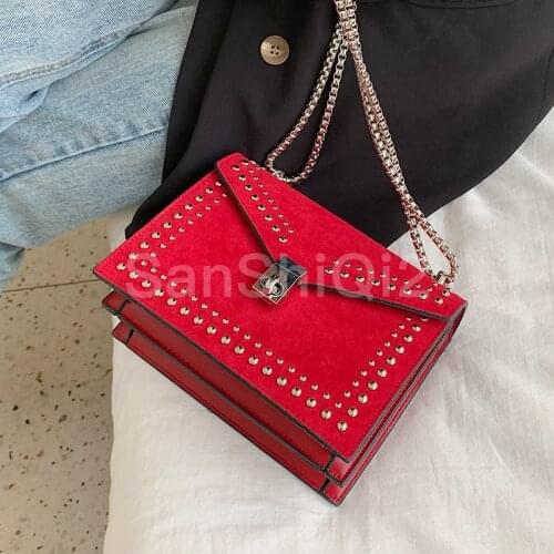 Fashion Retro Female Rivet bag 2019 New High Quality Matte PU Leather Womens Designer Handbag Lock Chain Shoulder Messenger bag