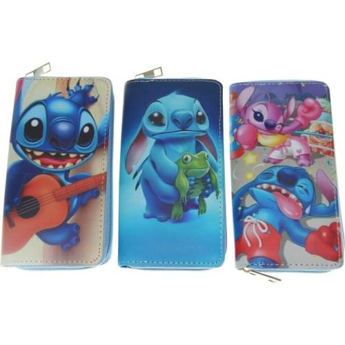 Disney Stitch PU long zipper wallet cartoon pu coin bag girl boy card holder fashion Clutch