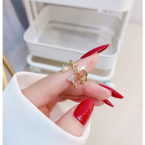 All-Match Exquisite Luxury Chainrings Double T Opening Design Ring Elegant Fine Jewelry For Women Gold 14K Fine Jewelry Rings