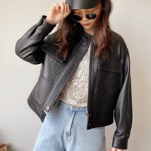 YYCZF Women Genuine Sheep Leather Coat Female Real Sheep Skin Loose Casual Motorcycle Jacket Spring And Autumn Coats Clothes