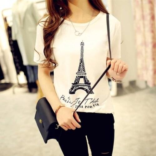 Women Tower Printing Tshirt Round Neck Short Sleeve Fashion T-shirt Tops Loose Casual Tshirt Camiseta Mujer Verano #P3
