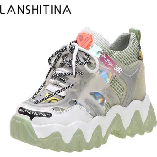 Daddy Shoes Women 2020 Summer Platform Leather Ded Shoes Breathable Chunky Sneakers Student Casual Shoes 10CM Wedge High Heels