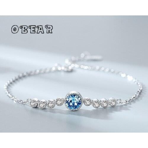 OBEAR 925 Sterling Silver Shiny Charm Ocean Heart Crystal Bracelet Women Fashion Exquisite Engagement Jewelry