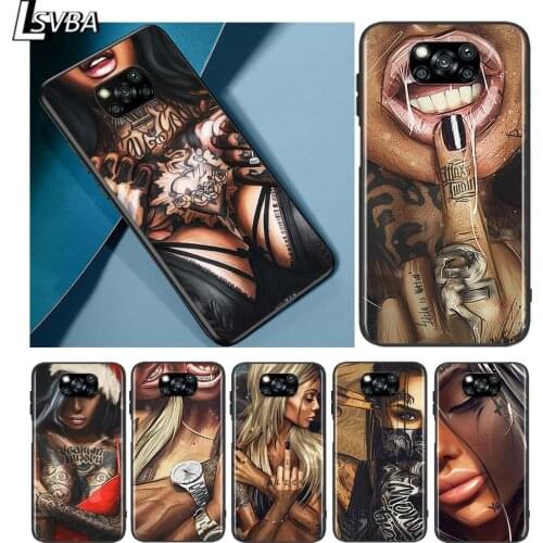 Tattoo women for Xiaomi Redmi K30 K30S Mi 10T Lite Pro Poco X3 NFC X2 M3 M2 F2 Pro C3 F1 Soft Black Phone Case