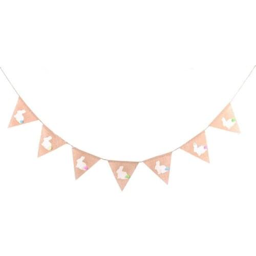 16cm*17cm Jute Banner Hessian Burlap Rabbit Pennant Hanging Bunting Banner Easter Party Decoration Easter Festival Banner