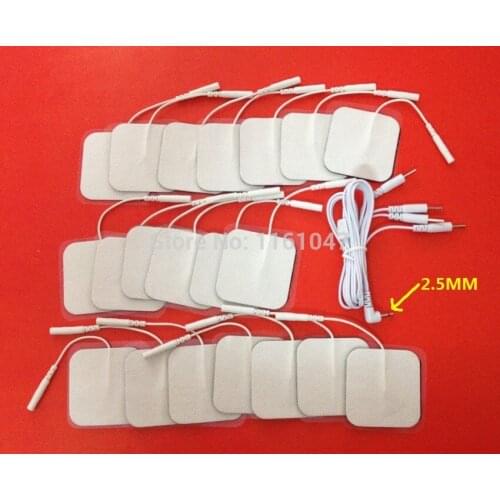 Freeshipping 20PCS 5*5CM Square Self Adhesive TENS machine Electrode Pads+1pc DC 2.5MM 4 in 1 Head electrode wires /cable