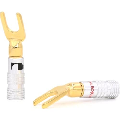 4pcs HIFI Brass Gold plated Audio Screw Fork Connector Adapter Y Spade Speaker Plugs