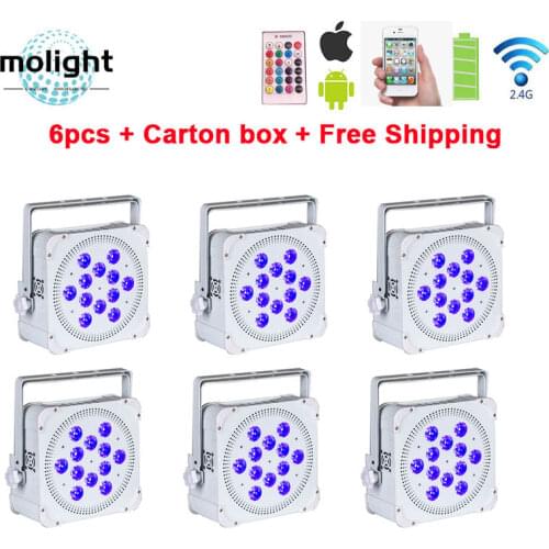 6pcs/lot Wireless DMX Control DJ Uplight 12*18W RGBWA UV LED Slim Par 24000MHA Battery Operate Uplighting for Weddings and Party