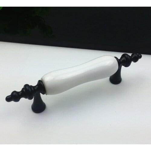 76mm Brief Black and White Ceramic Drawer Pulls Vintage Funiture Handles