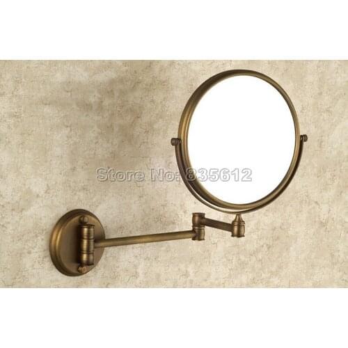 8" Double Side Folding Wall Mount Makeup Shave Vanity Mirror Round Wall Mirror With Frame Arm Base Brass Bathroom Mirror Wba627