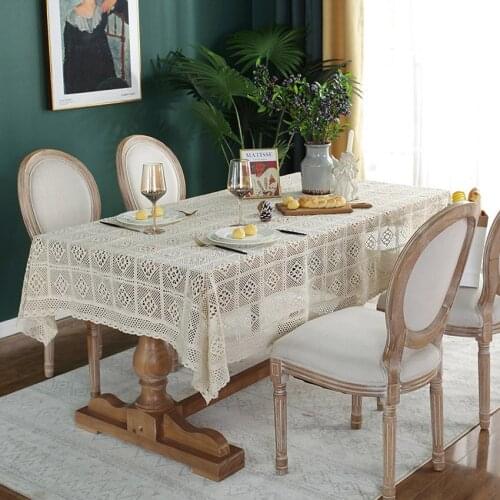 American Retro Crochet Hollow Tablecloth Coffee Dining Table Desk Decoration Furniture Dustproof Cover Table Cloth Mantel Mesa