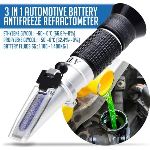 3-in-1 Automotive Battery Antifreeze Refractometer Tri-scale Design Simple Calibration & Operation w/ ATC