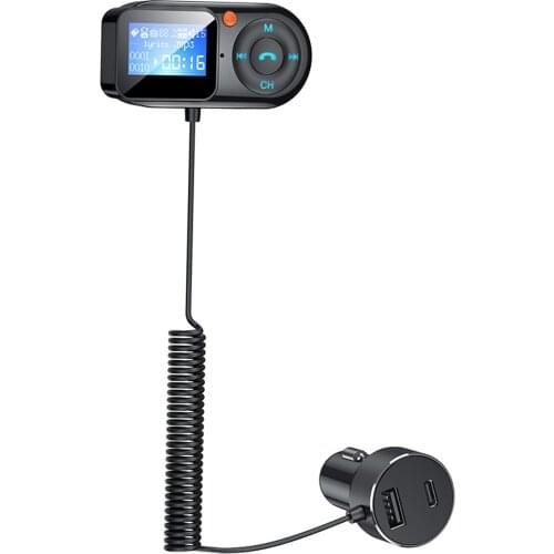 T1 Bluetooth 5.0 Handsfree Car FM transmitter Audio Receiver Fast Car Charger Support TF Card music player Wilress