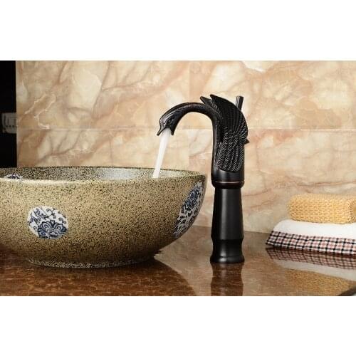 Free shipping ORB Black finish Single hole bathroom basin Lavatory sink Swan Tall faucet Deck mounted