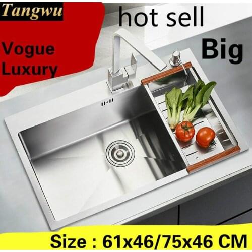 Free shipping Apartment kitchen manual sink single trough vogue do the dishes 304 stainless steel hot sell big 61x46/75x46 CM