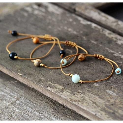 Boho Bracelet Handmade Natural Stone Wax Cord Simple Bracelet Birthday Gift Dropshipping Jewelry Friendship Bead Bracelet