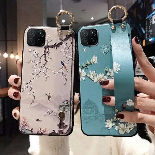 Galaxy S21 Ultra Plus Case Vintage Pattern Floral Wrist Strap Phone Holder Cases for Samsung A42 5G Cover Soft TPU Art Leaf Etui