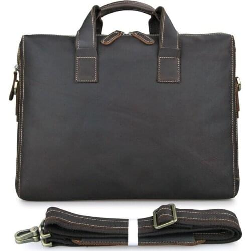 Business Mens Briefcase Genuine Leather Vintage Man Shoulder Crossbody Messenger Bags Real Leather 15" Laptop Handbag Bags