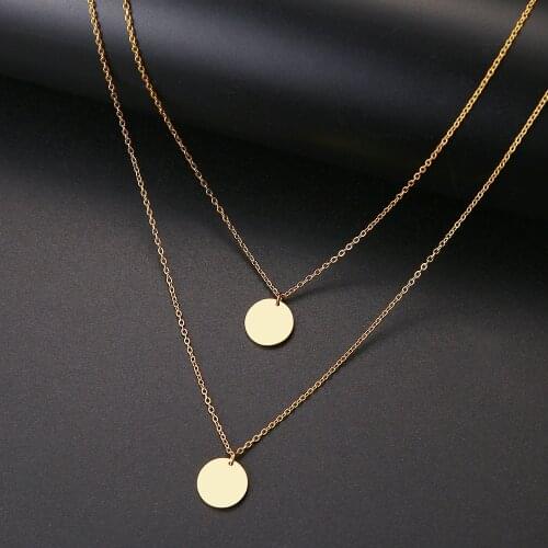 DOTIFI For Women Fashion Double Stainless Steel Necklace Geometry Double Disc Pendant Gold and Silver Color Jewelry Gift