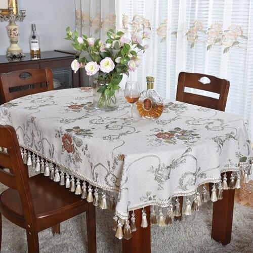 Elegant thick chenille beige Oval Tablecloth for table decoration dining room New year decor quality table clothes with tassels