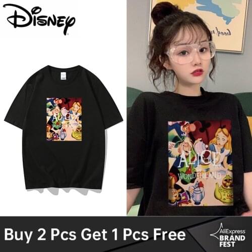 Disney Fashion Alice In Wonderland Printed T Shirt Female Tees Women Shirt Femme Harajuku Clothes T-shirt Oversized Streetwear