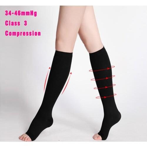 IDEALSLIM 34-46mmHg Varicose Veins Socks Open Toe Medical Compression Knee High Women Graduated Stockings